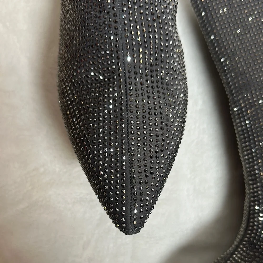 A New Day Silver Gunmetal Grey Ankle Booties with Block Heel and Rhinestones
